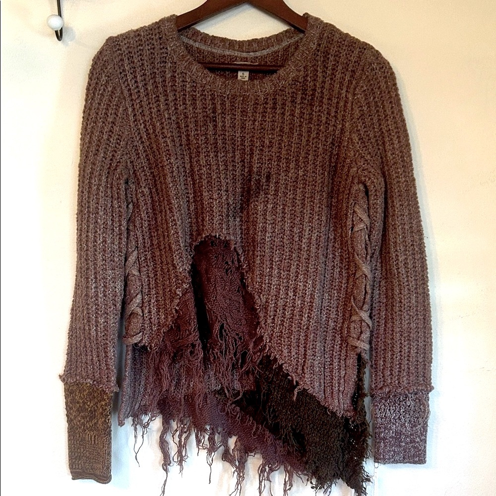Upcycled zombie apocalypse tattered ragged pieced together asymmetrical sweater